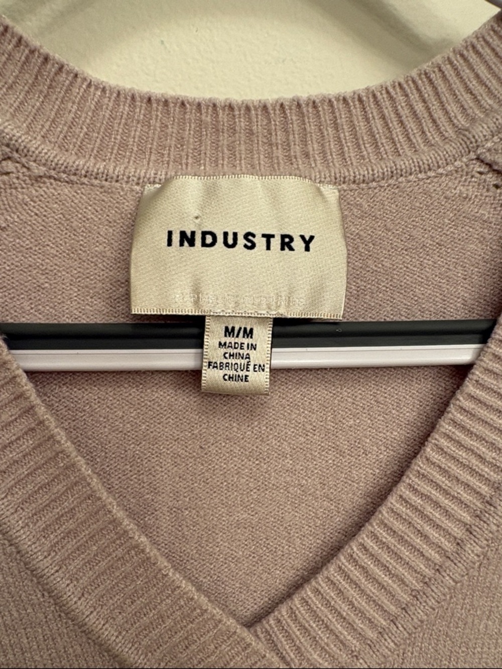 V-Neck Ribbed Sleeve Sweater in Taupe - Picture 4 of 5